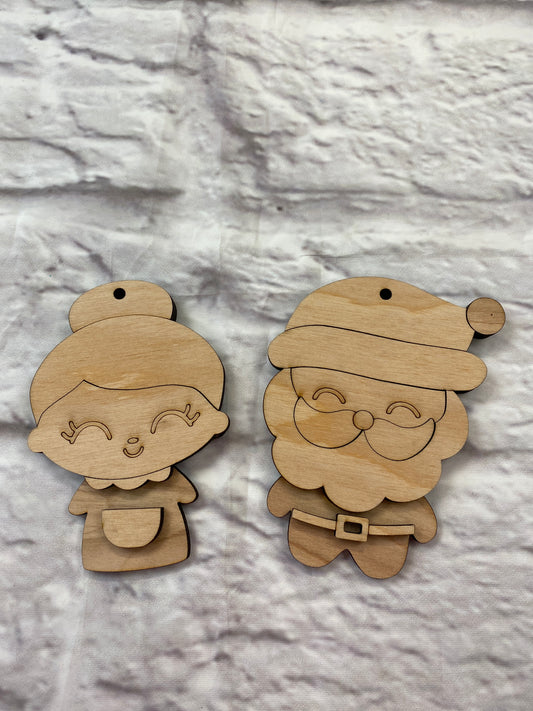 Mr and Mrs Santa Claus Christmas Ornaments Laser Cut / Engraved Wooden Blank Ornament