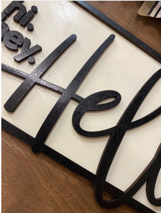 Wooden Front Door Hanger, Hi Hey Hello Wreath, Housewarming Gift for New Homeowners