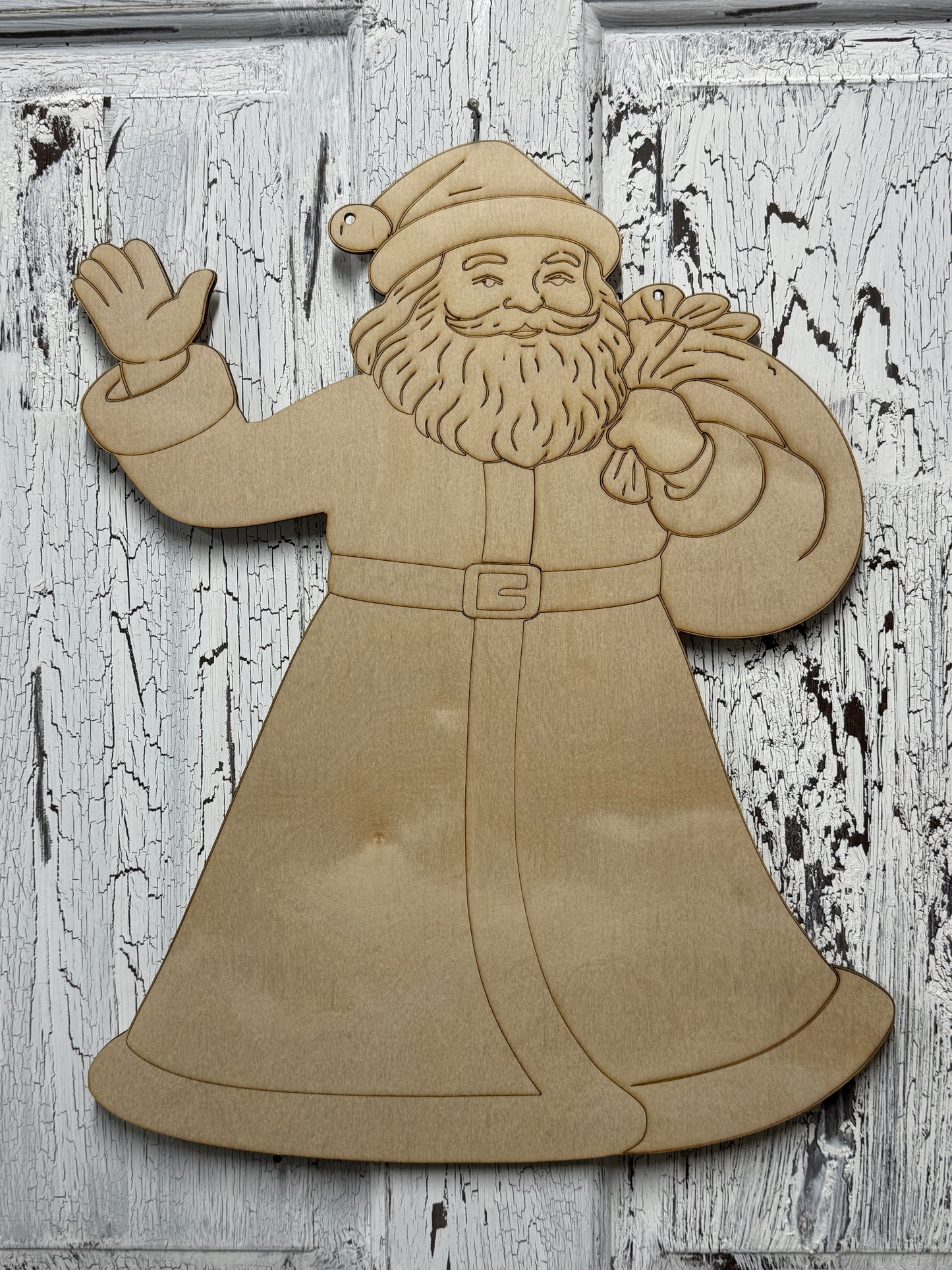 Unfinished Santa Claus Cutout – DIY Craft Shape for Painting, Wreaths, Holiday Decorations and Door Hangers