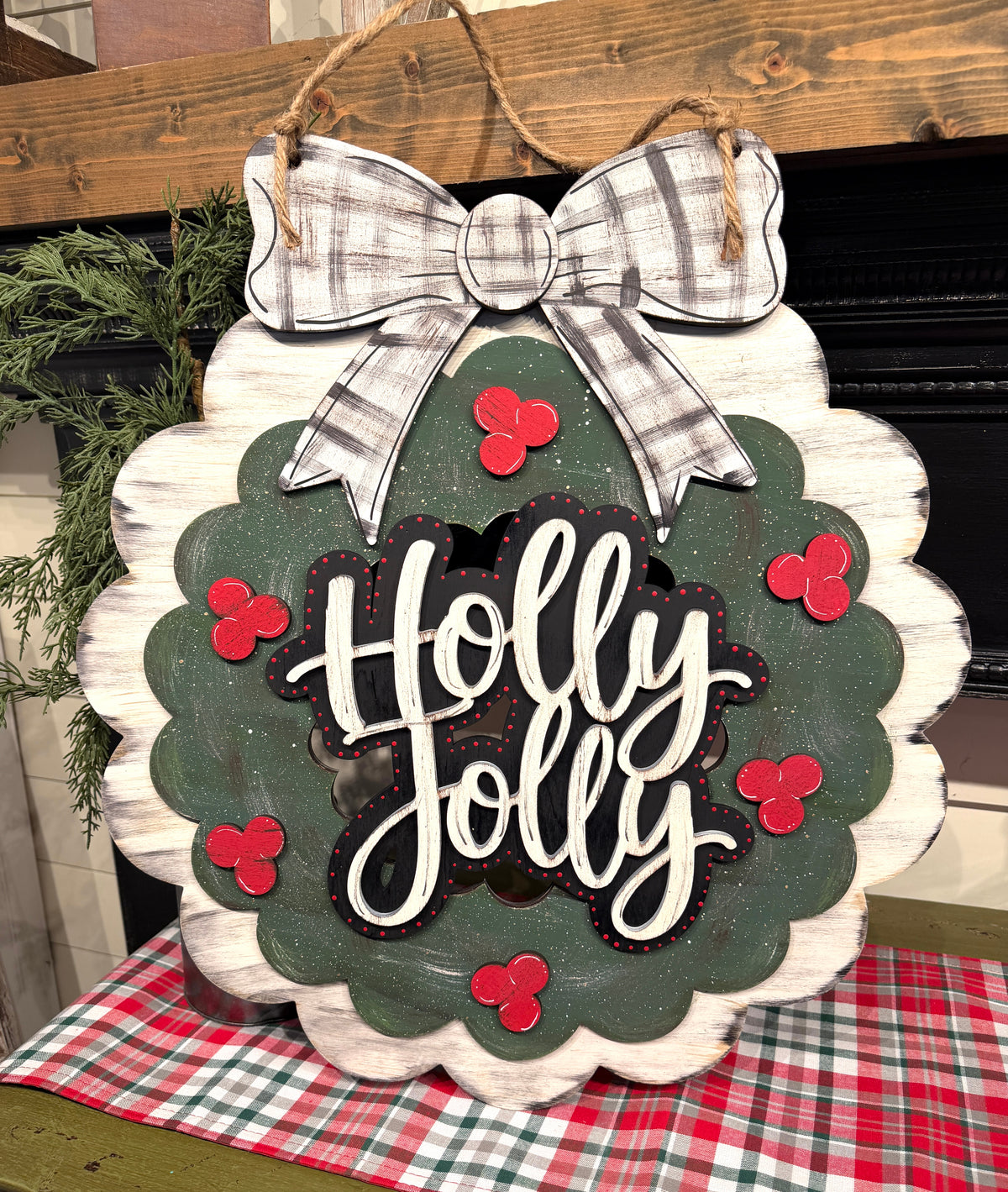 Holly Jolly Christmas Wreath Door Hanger | DIY Blank or Painted