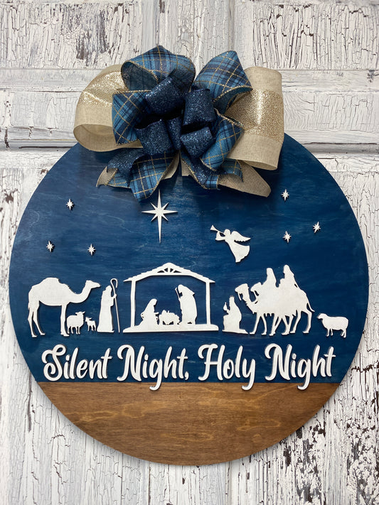Silent Night Holy Night Nativity Door Hanger