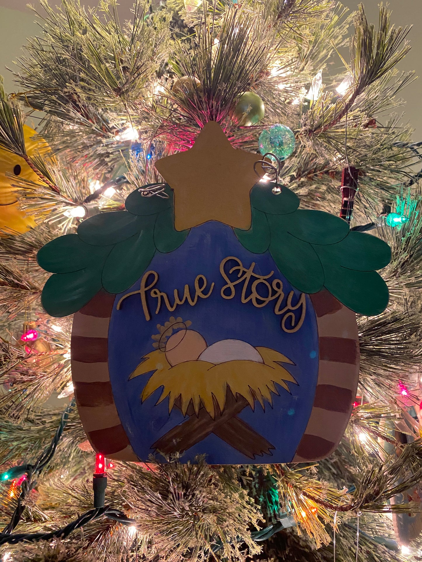Manger Baby Jesus True Story Oversized Ornament