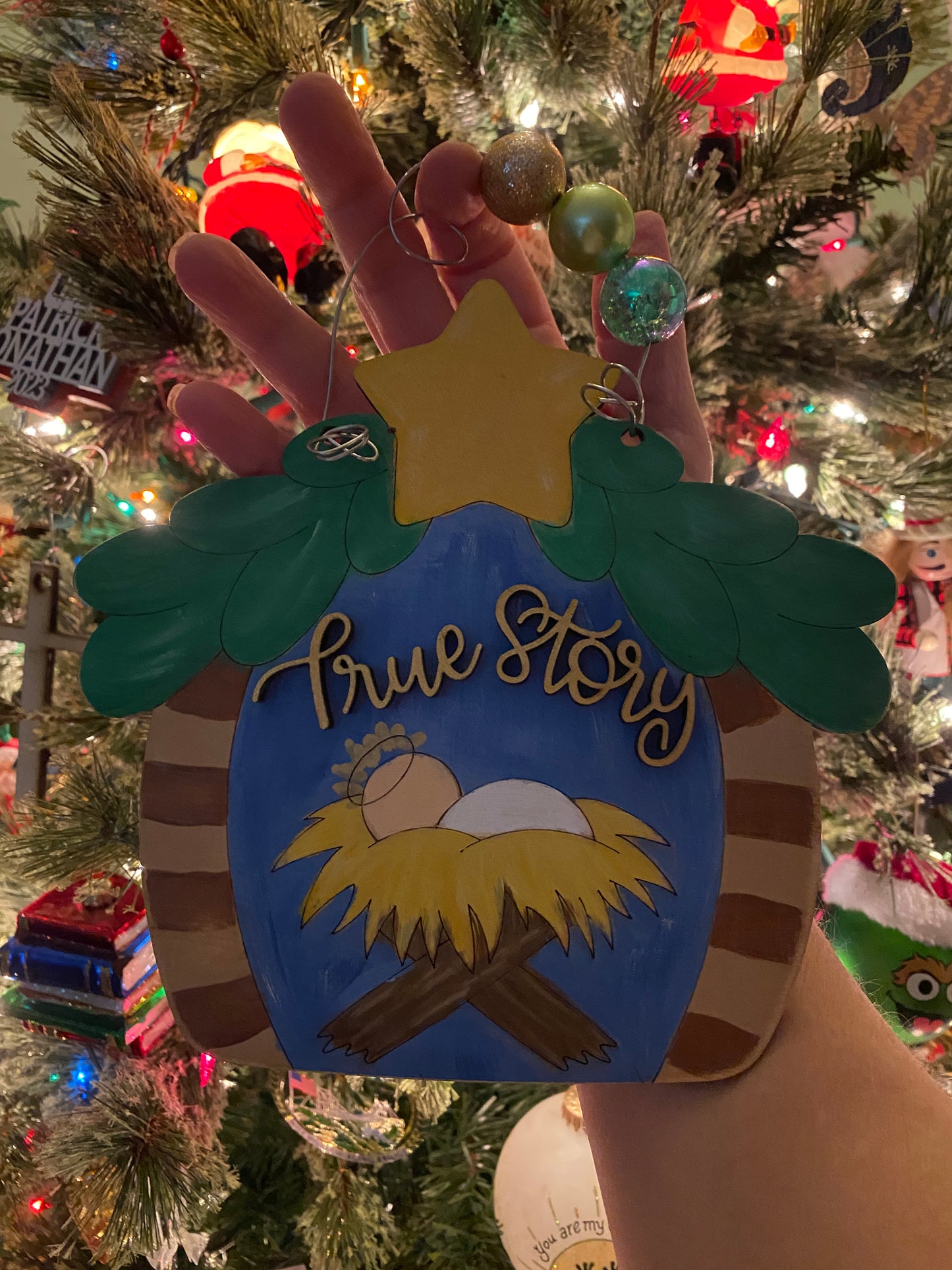 Manger Baby Jesus True Story Oversized Ornament