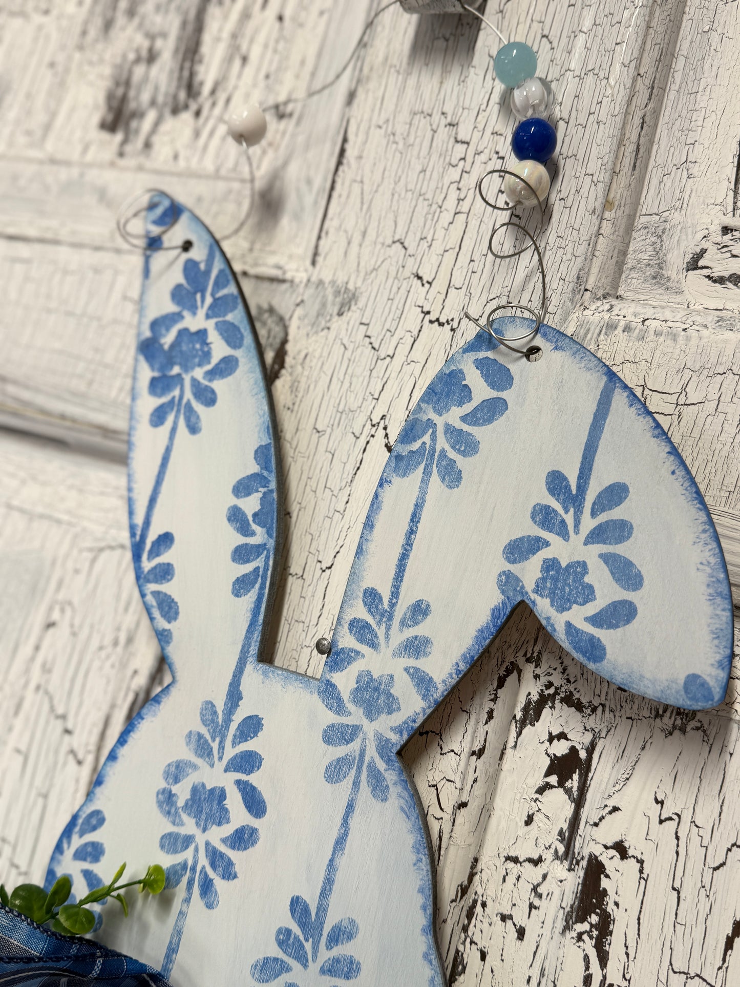 DIY Easter Bunny Door Hanger Sign Kit – Wooden Bunny 12x16 Leafy Floral Mylar Stencil | Layered Birch Wood Paint Kit | Spring Decor Craft