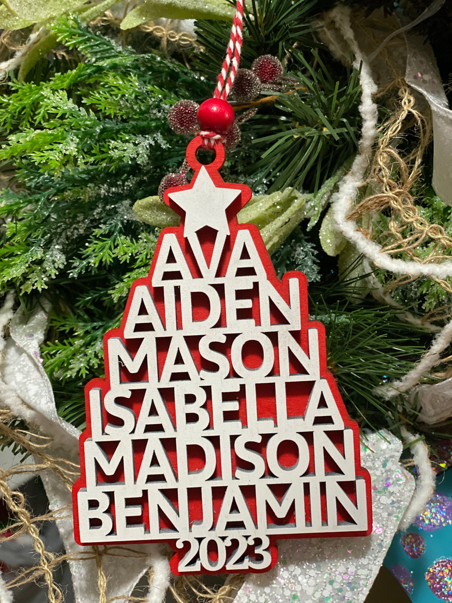 Family Names Christmas Tree Ornament, Gift Tags, Personalized Christmas Holiday Ornaments