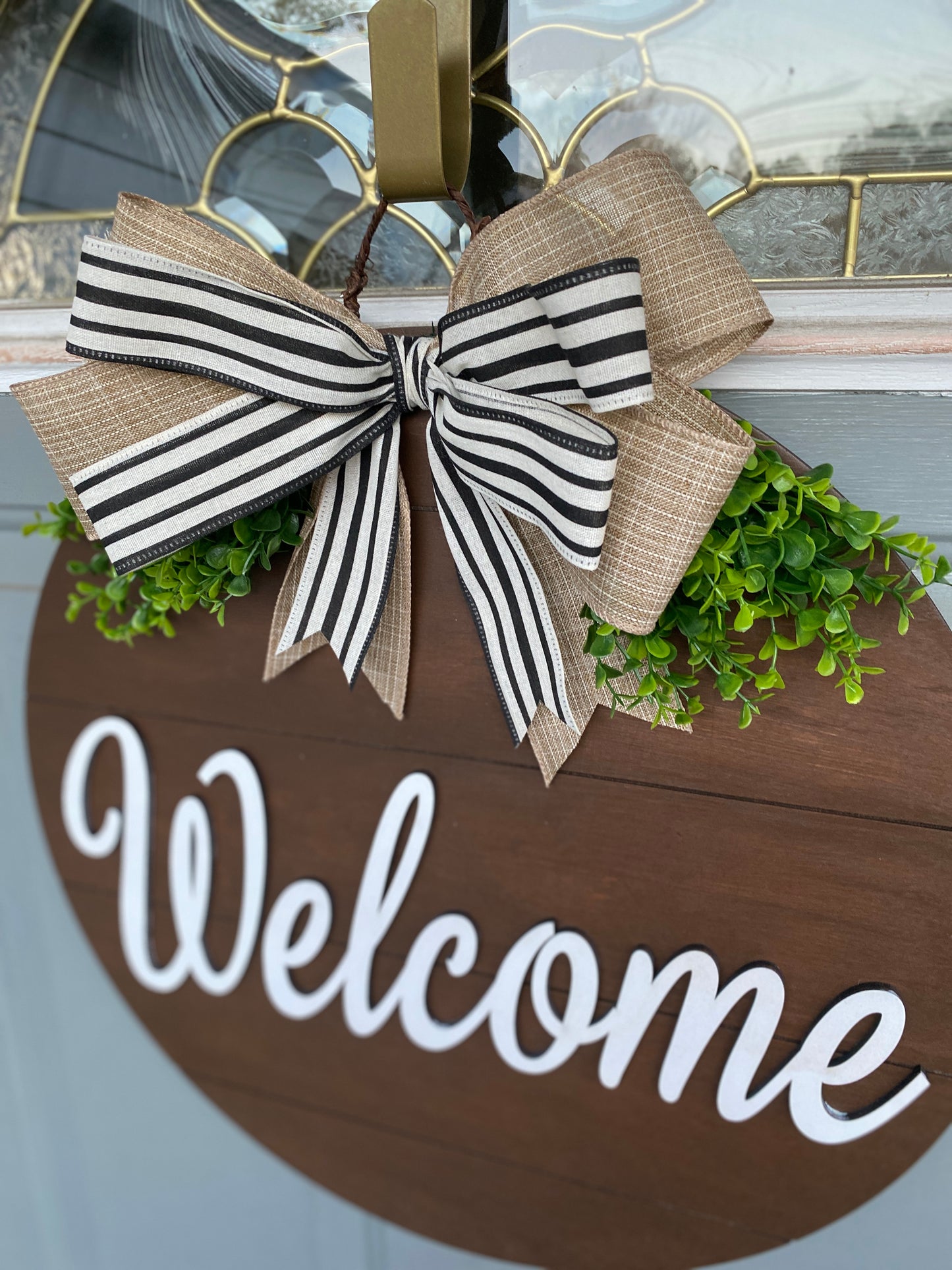 Rustic Charm Shiplap Welcome Door Hanger with Bow and Greenery