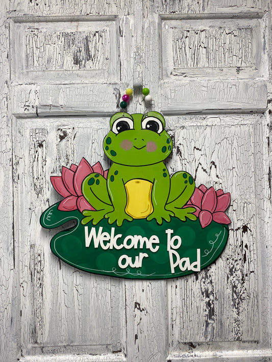Welcome To Our Pad Frog on Lily Pad Door Hanger