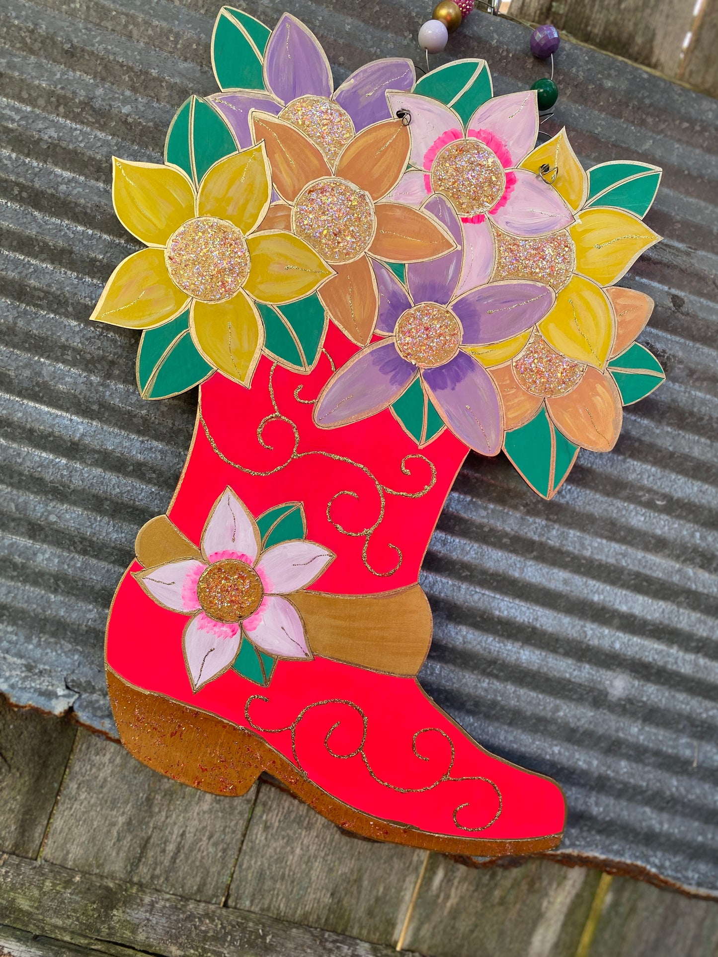 Cowboy Boot Wooden Blank DIY Kit with Floral Arrangement - Western Theme Paint Party