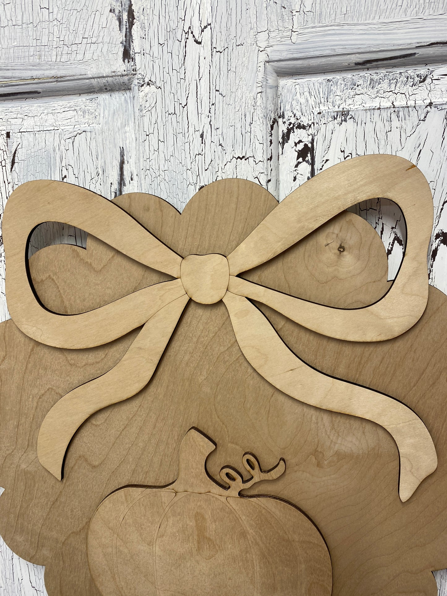 Scalloped Round Coquette Bow Pumpkin Fall Door Hanger Laser Wood Cutout DIY Blanks