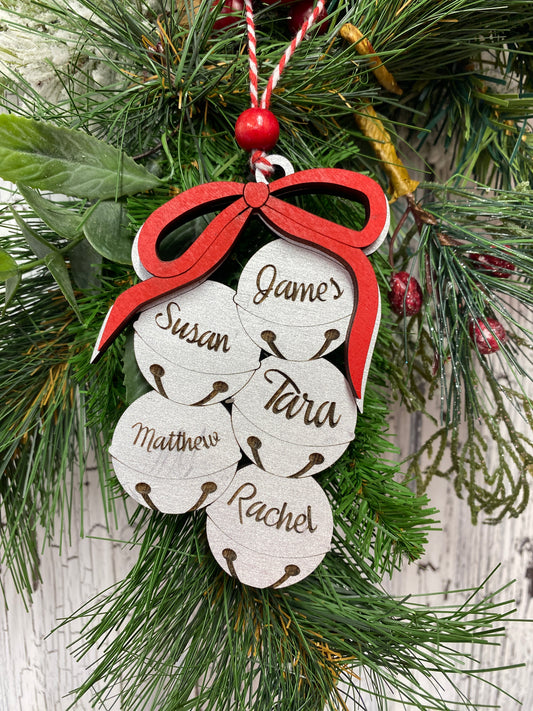 Family Names Jingle Bells Christmas Tree Ornament, Gift Tags, Personalized Christmas Holiday Ornaments
