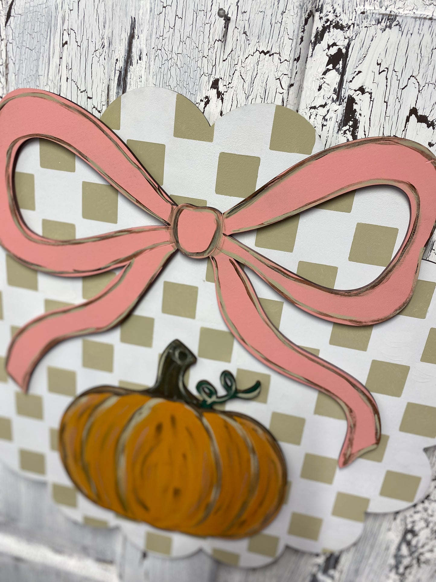 Scalloped Round Coquette Bow Pumpkin Fall Door Hanger Laser Wood Cutout