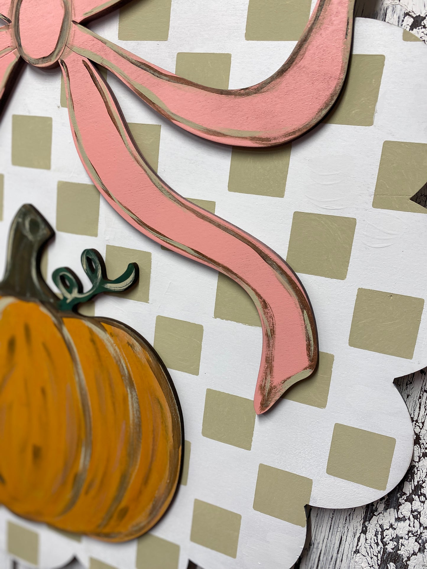 Scalloped Round Coquette Bow Pumpkin Fall Door Hanger Laser Wood Cutout