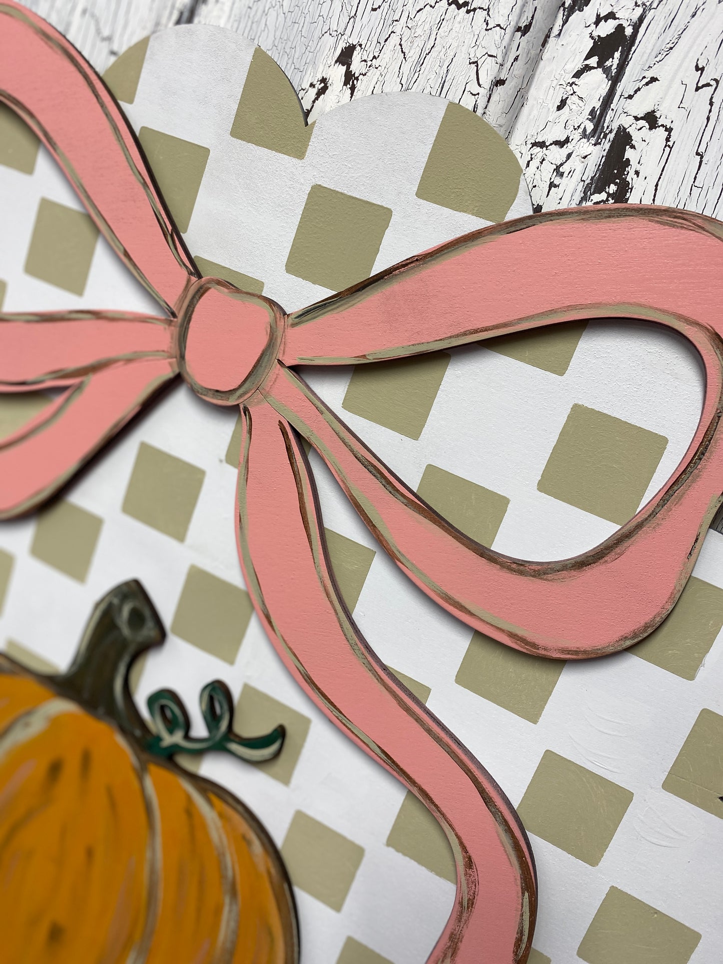 Scalloped Round Coquette Bow Pumpkin Fall Door Hanger Laser Wood Cutout