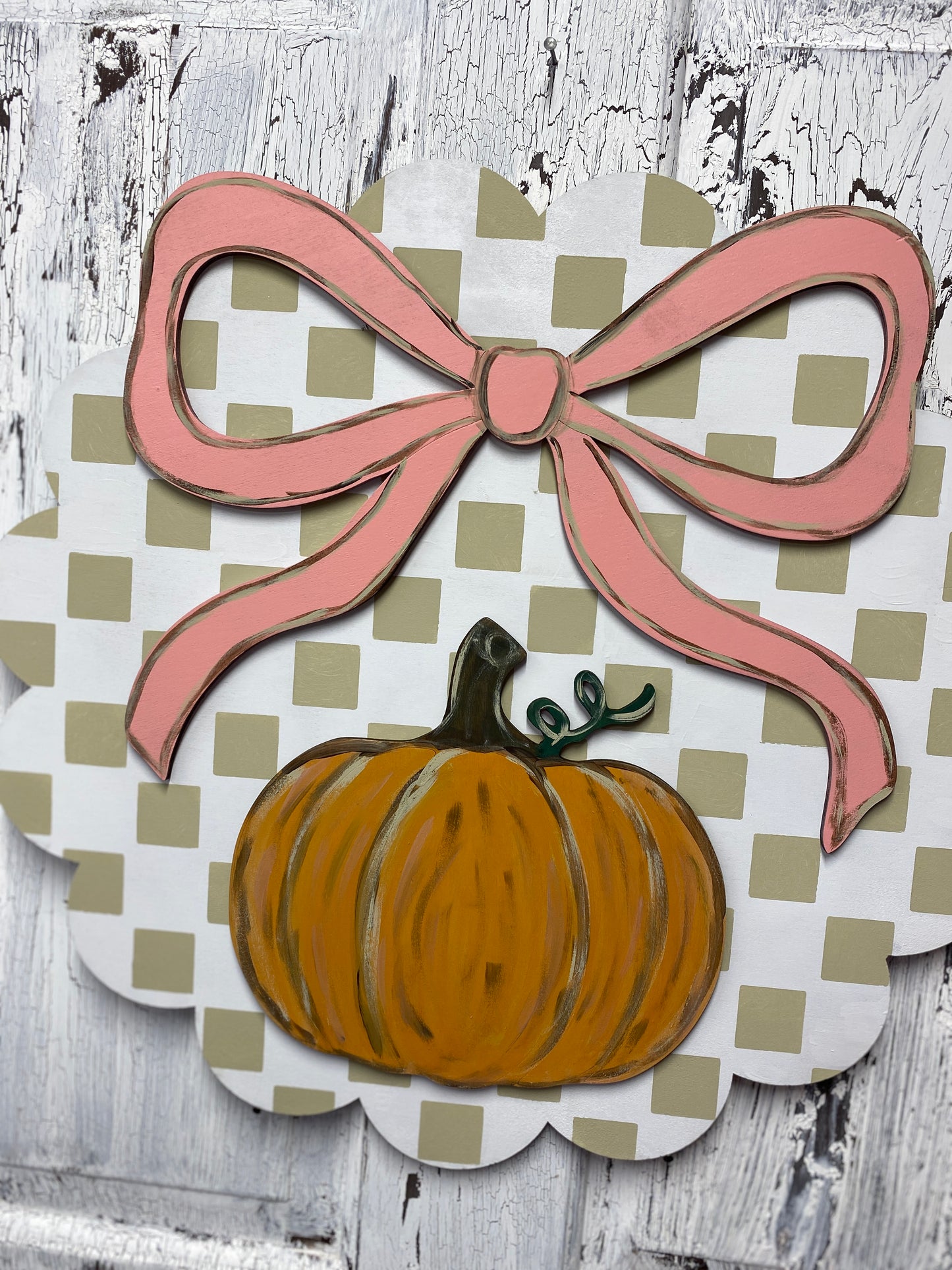 Scalloped Round Coquette Bow Pumpkin Fall Door Hanger Laser Wood Cutout