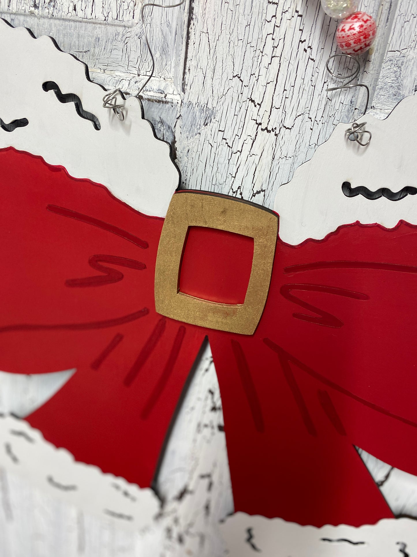 Santa Coquette Bow Christmas Door Hanger – Hand Painted Wooden Front Wreath Door Decor Holiday Wall Decoration Winter Wreath Alternative