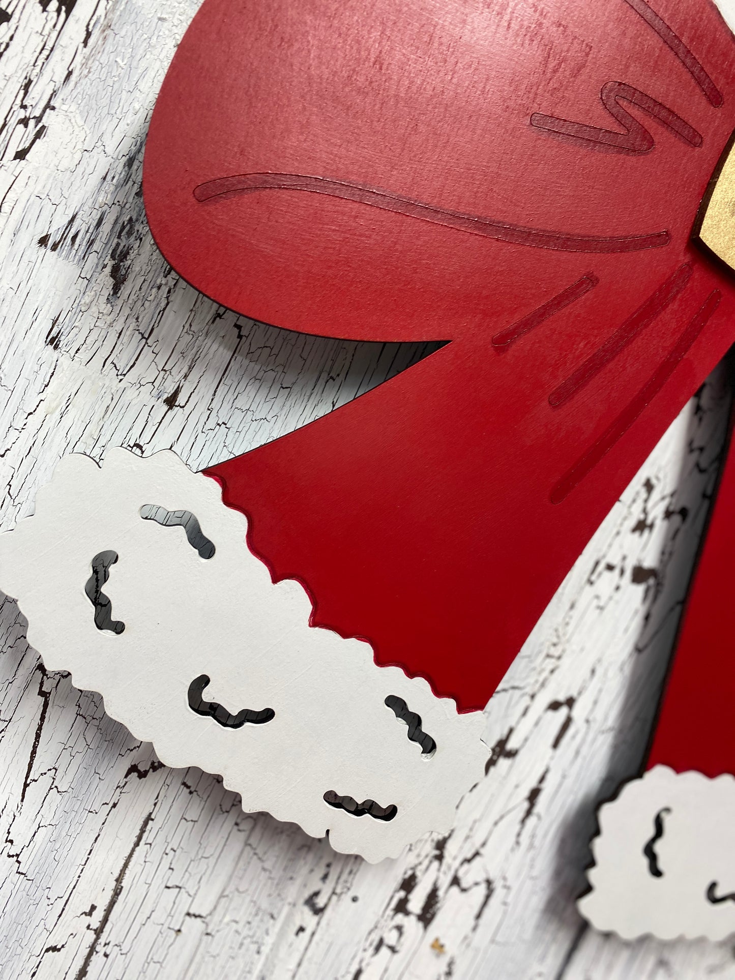 Santa Coquette Bow Christmas Door Hanger – Hand Painted Wooden Front Wreath Door Decor Holiday Wall Decoration Winter Wreath Alternative