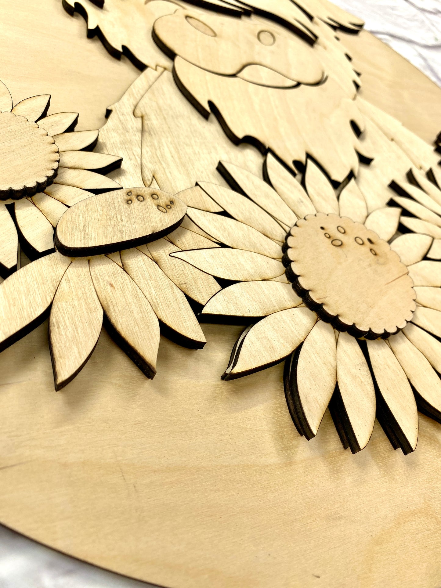 Highland Cow Fall Sunflower Door Hanger Kit, Farmhouse Front Door Wreath Laser-Cut Door Hanger Kit