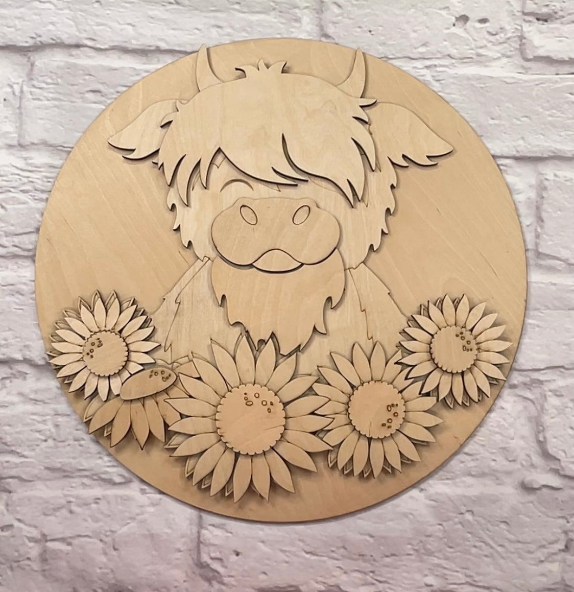 Highland Cow Fall Sunflower Door Hanger Kit, Farmhouse Front Door Wreath Laser-Cut Door Hanger Kit
