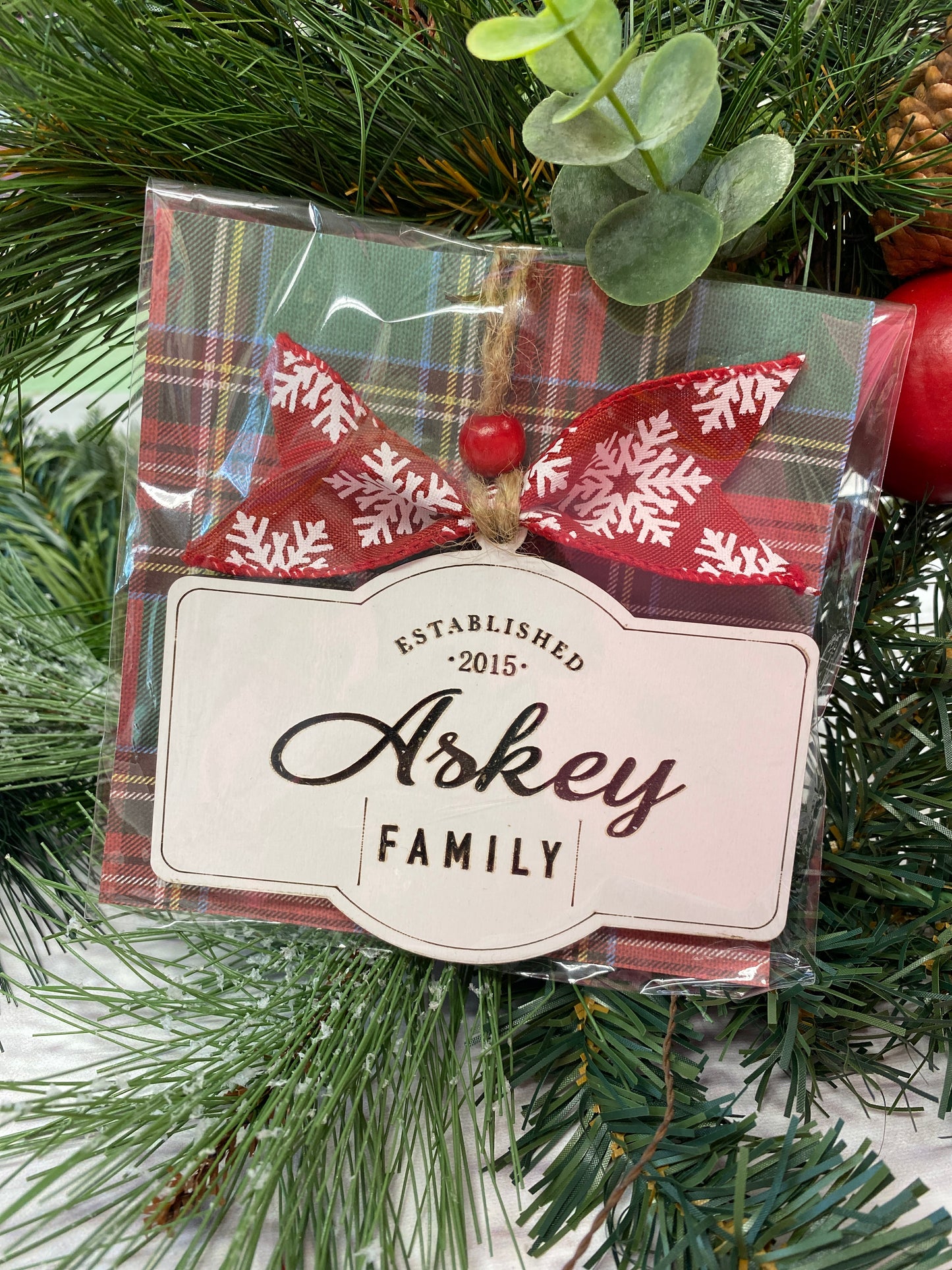 Personalized Last Name Christmas Ornament, Custom Engraved Whiteboard Gift Tag, Unique Holiday Tree Decorations