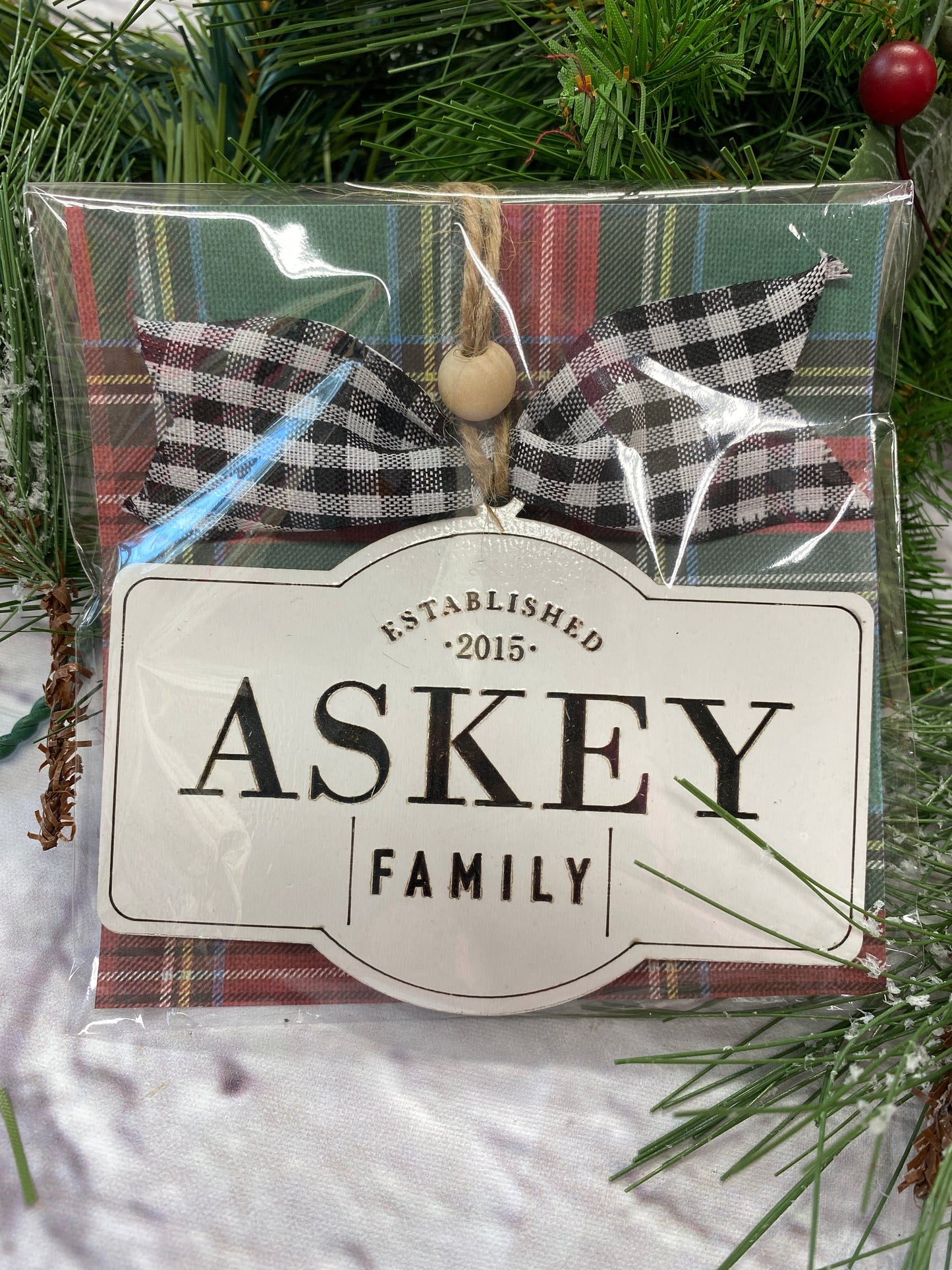 Personalized Last Name Christmas Ornament, Custom Engraved Whiteboard Gift Tag, Unique Holiday Tree Decorations