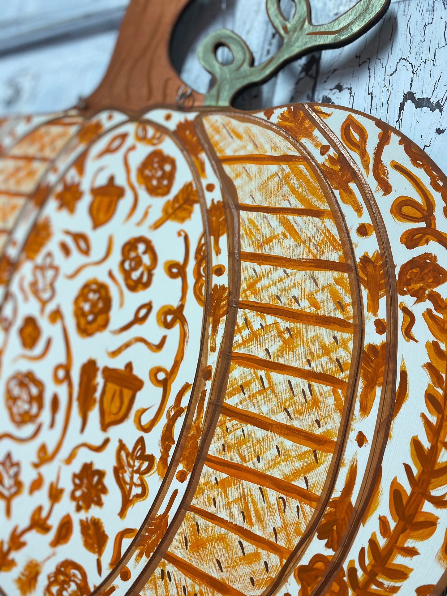 Fall Chinoiserie Pumpkin Front Door Wreath, Orange Cream Fall Floral Dentist Doctor Office Wall Decor, Pumpkin Palooza Harvest Party