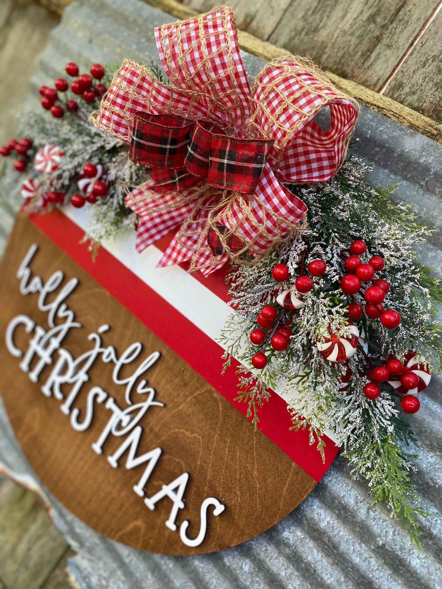 Holly Jolly Christmas Front Door Wreath, Door Hanger, DIY Kit or Ready to Hang