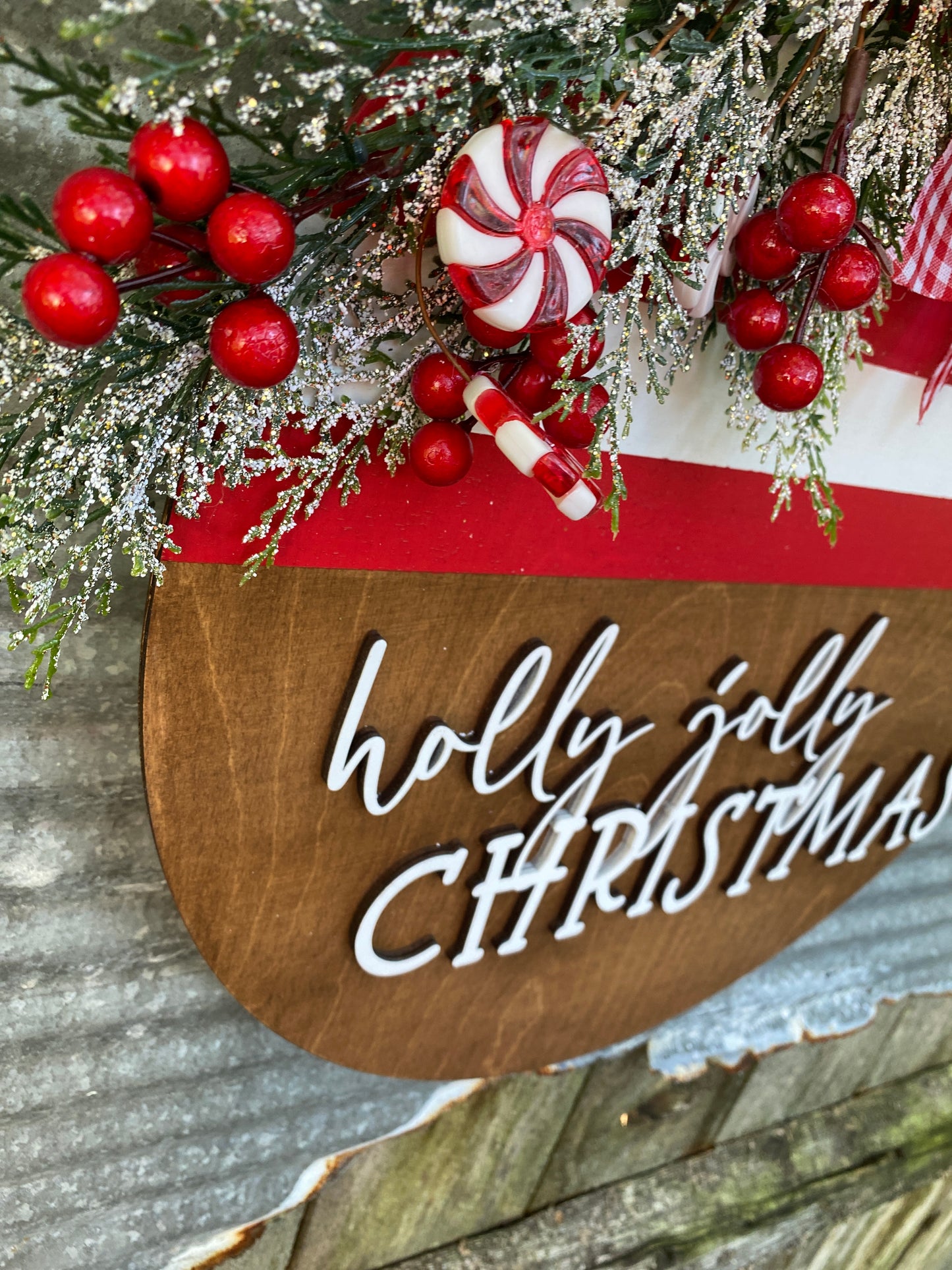 Holly Jolly Christmas Front Door Wreath, Door Hanger, DIY Kit or Ready to Hang