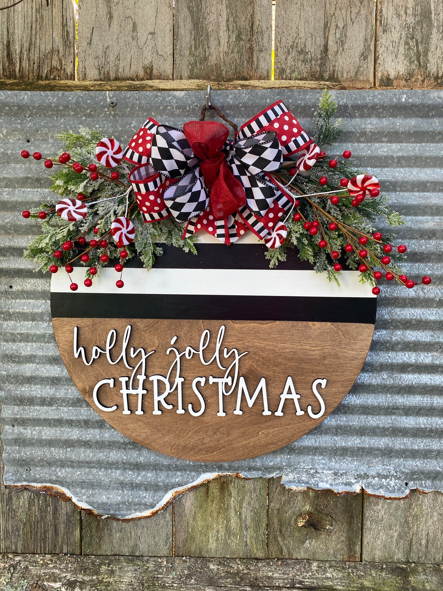 Holly Jolly Christmas Front Door Wreath, Door Hanger, DIY Kit or Ready to Hang