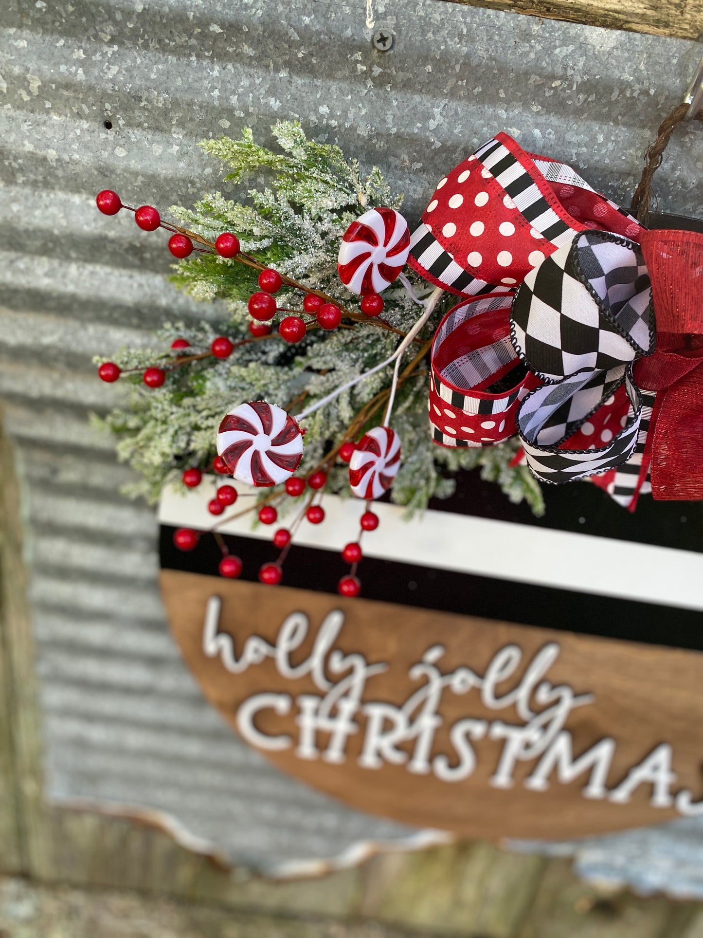 Holly Jolly Christmas Front Door Wreath, Door Hanger, DIY Kit or Ready to Hang