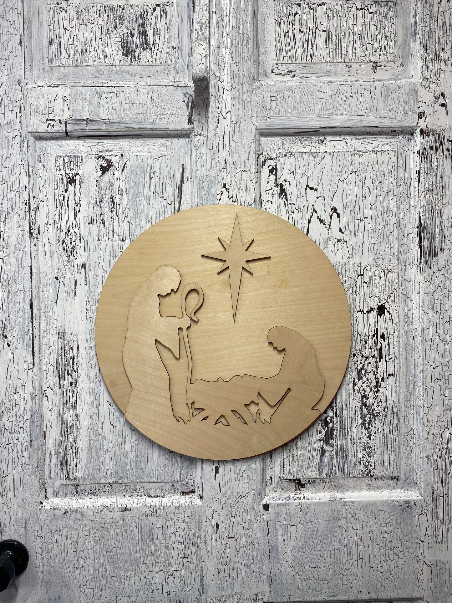 Nativity Silhouette Door Hanger, Laser Cut Wooden Blank DIY Kit
