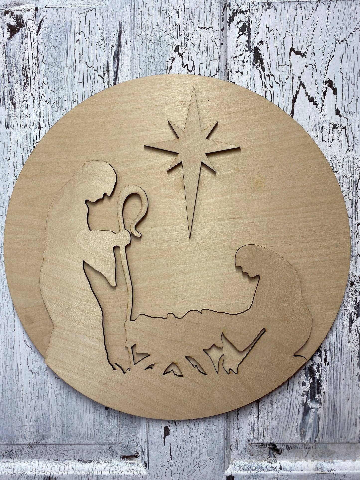 Nativity Silhouette Door Hanger, Laser Cut Wooden Blank DIY Kit