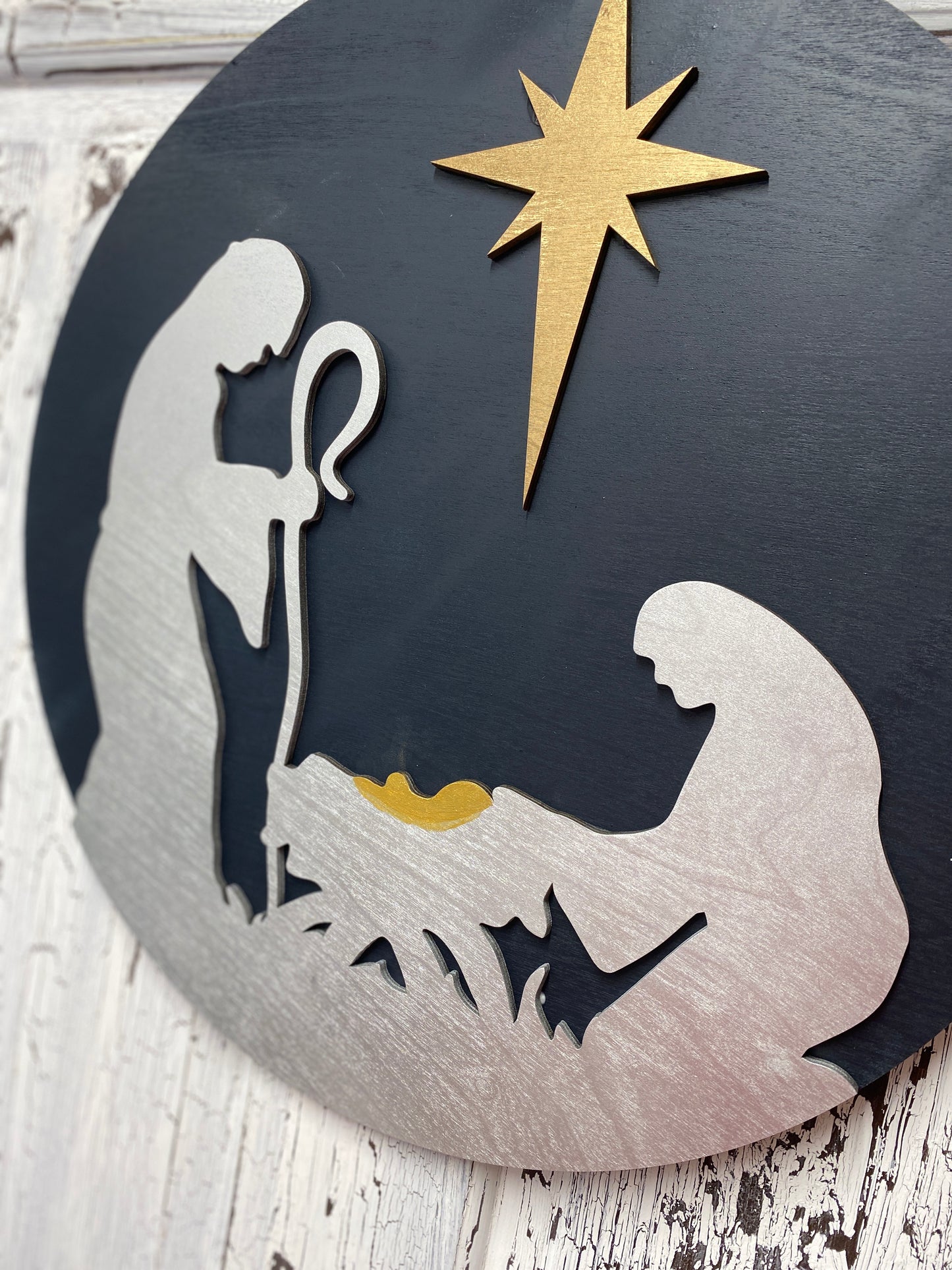 Nativity Silhouette Door Hanger, Laser Cut Wooden Blank DIY Kit