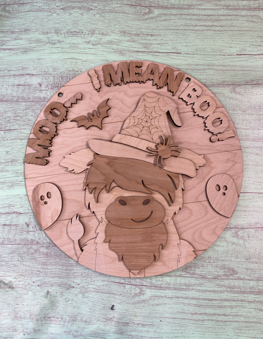 Highland Cow Door Hanger / Halloween Cow Round Layered Sign / Laser Cut Door Hanger / Blanks for DIY Project