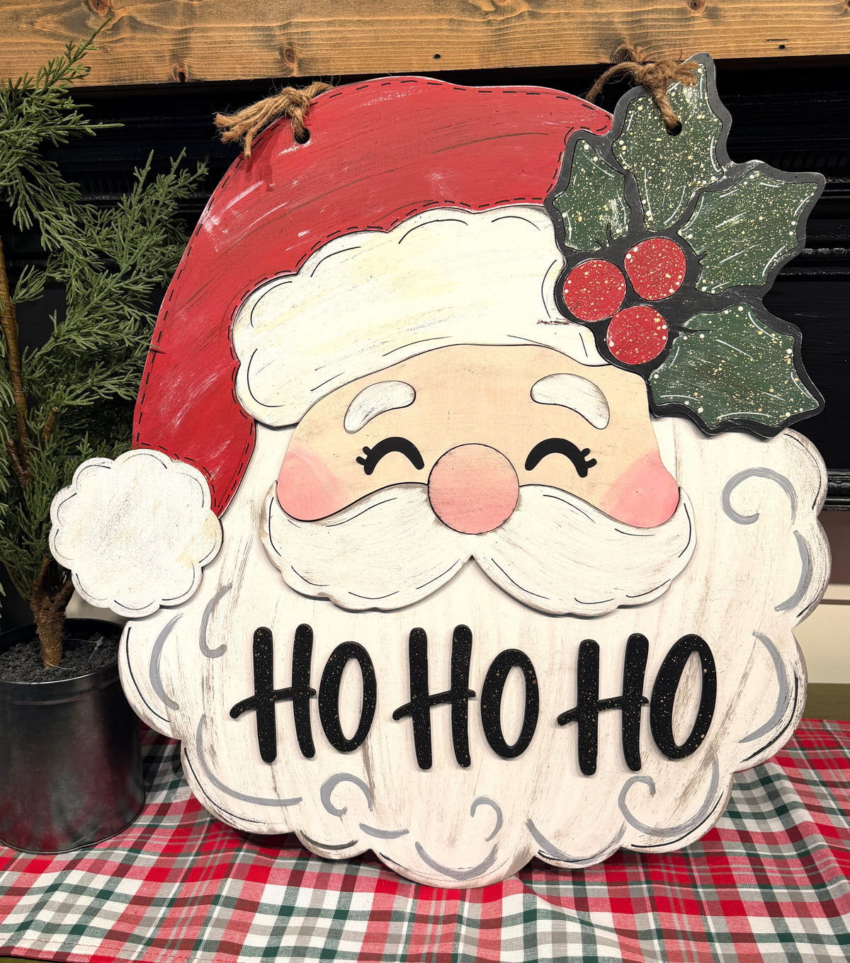 Christmas Santa Ho Ho Ho Door Hanger – Painted or DIY Blank
