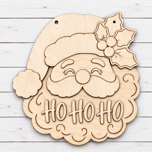 Christmas Santa Ho Ho Ho Door Hanger – Painted or DIY Blank
