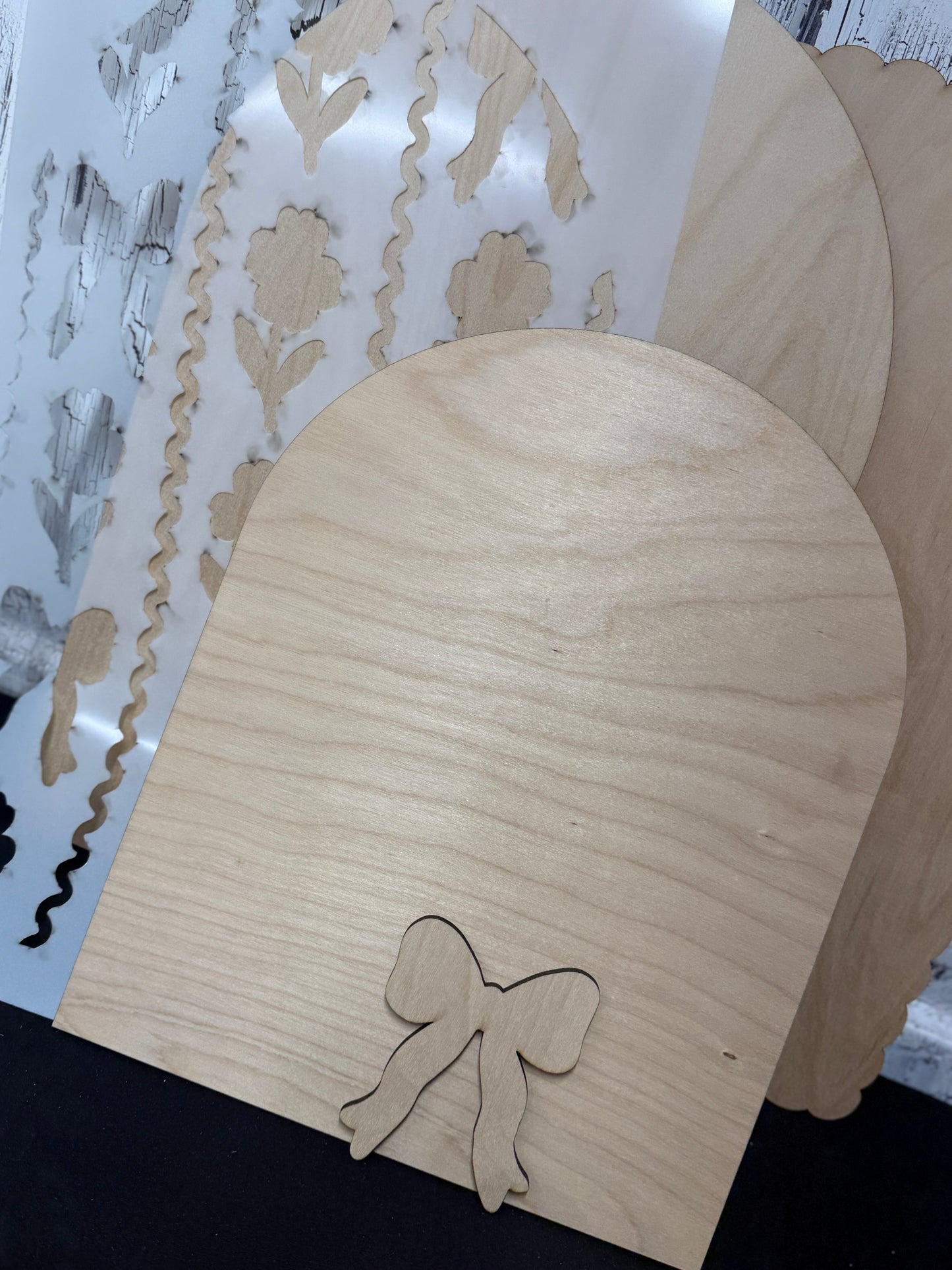 Shabby Chic Baby Announcement DIY Wood Sign Kit | Coquette Bow Nursery Decor | Birth Stats Round | Reusable Stencil | DIY Door Hanger Kit