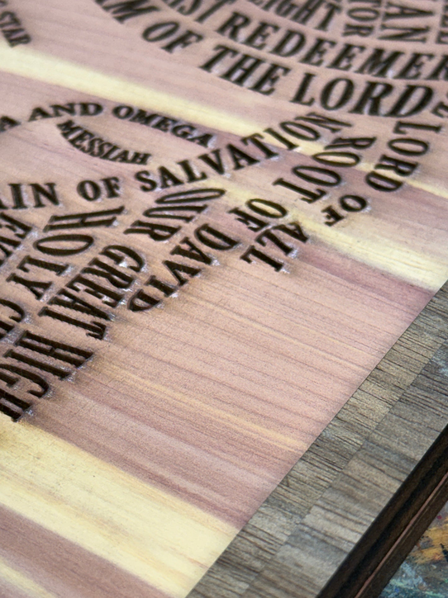 Names of Jesus Wood Wall Art | Christian Cedar Sign | Engraved Jesus Portrait | Faith Home Decor