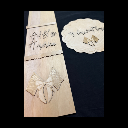 Patriotic Porch Leaner and Door Hanger Cutout Set – God Bless America & My Home Sweet Home Flag Detail
