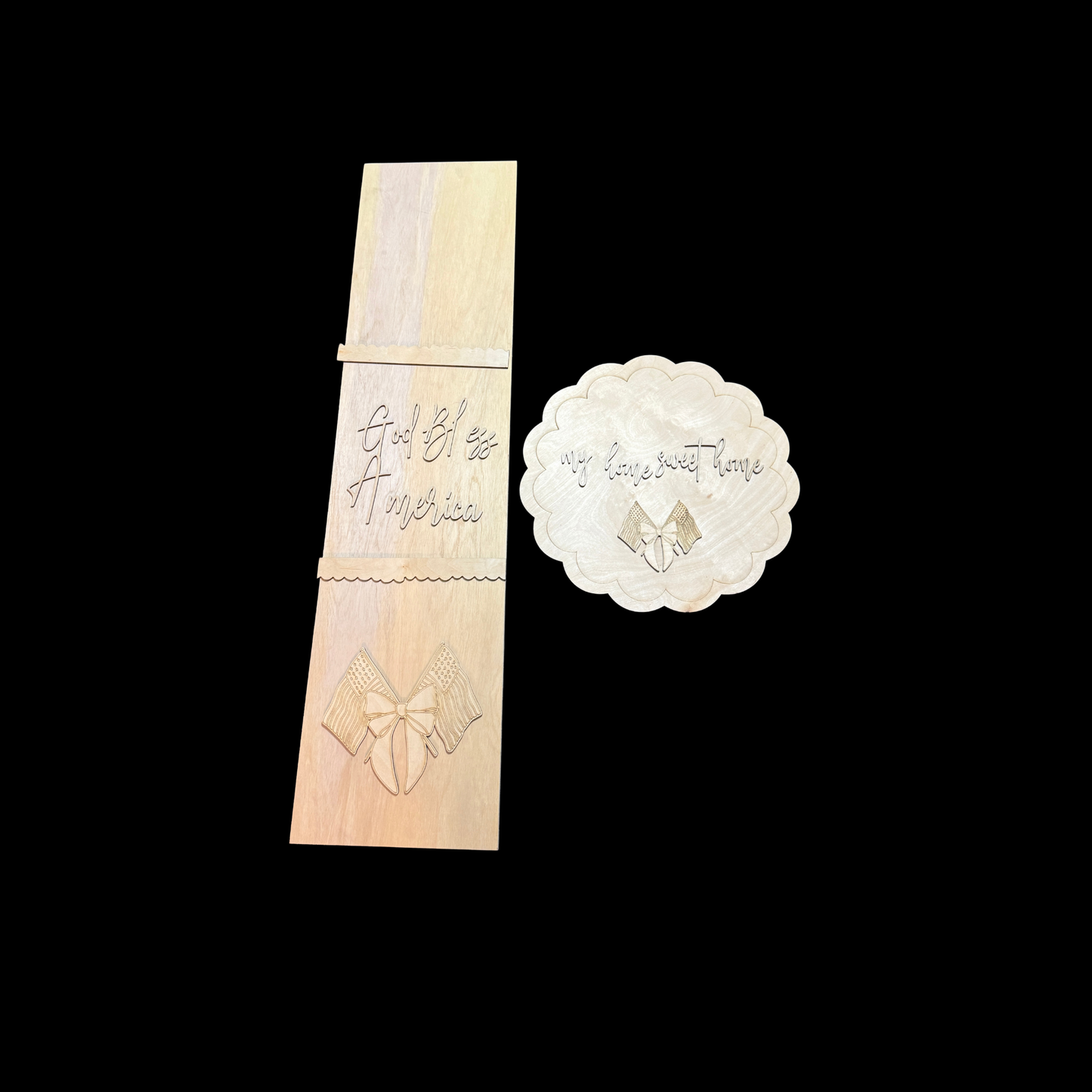 Patriotic Porch Leaner and Door Hanger Cutout Set – God Bless America & My Home Sweet Home Flag Detail