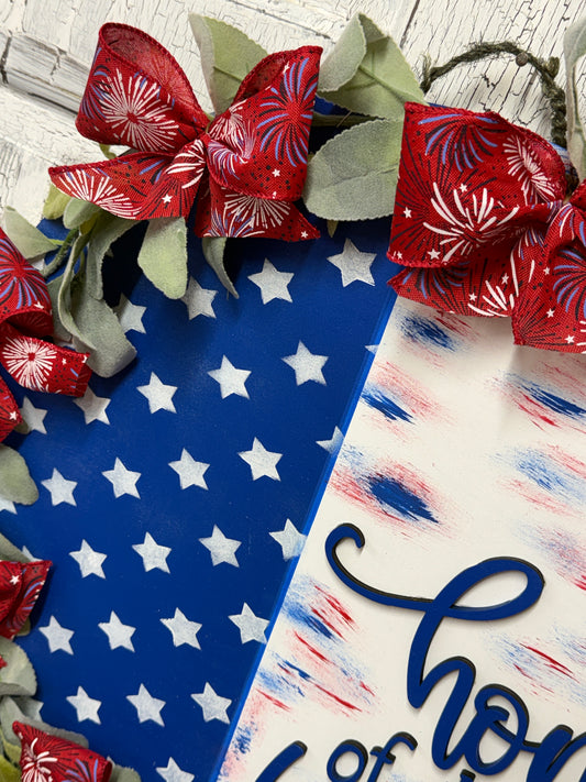 Home of the Brave Patriotic Door Hanger – Handmade Americana Front Door Decor