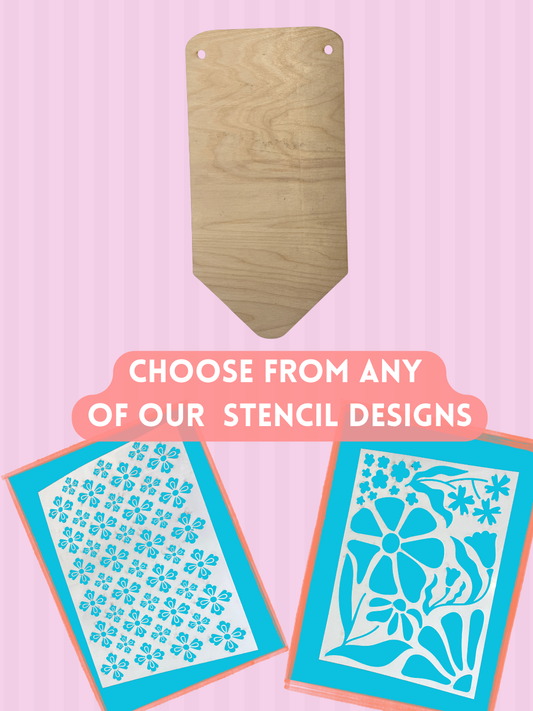 DIY Scallop Edge Wreath Shape Wood Sign Kit with Stencil – 12x16 Mylar Stencil & 1/4” Birch Wood Blank – Craft Kit for Small Business & DIY Home Decor Projects
