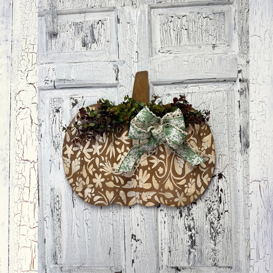 Pumpkin Floral Door Hanger / Hello Greeting Welcome Sign