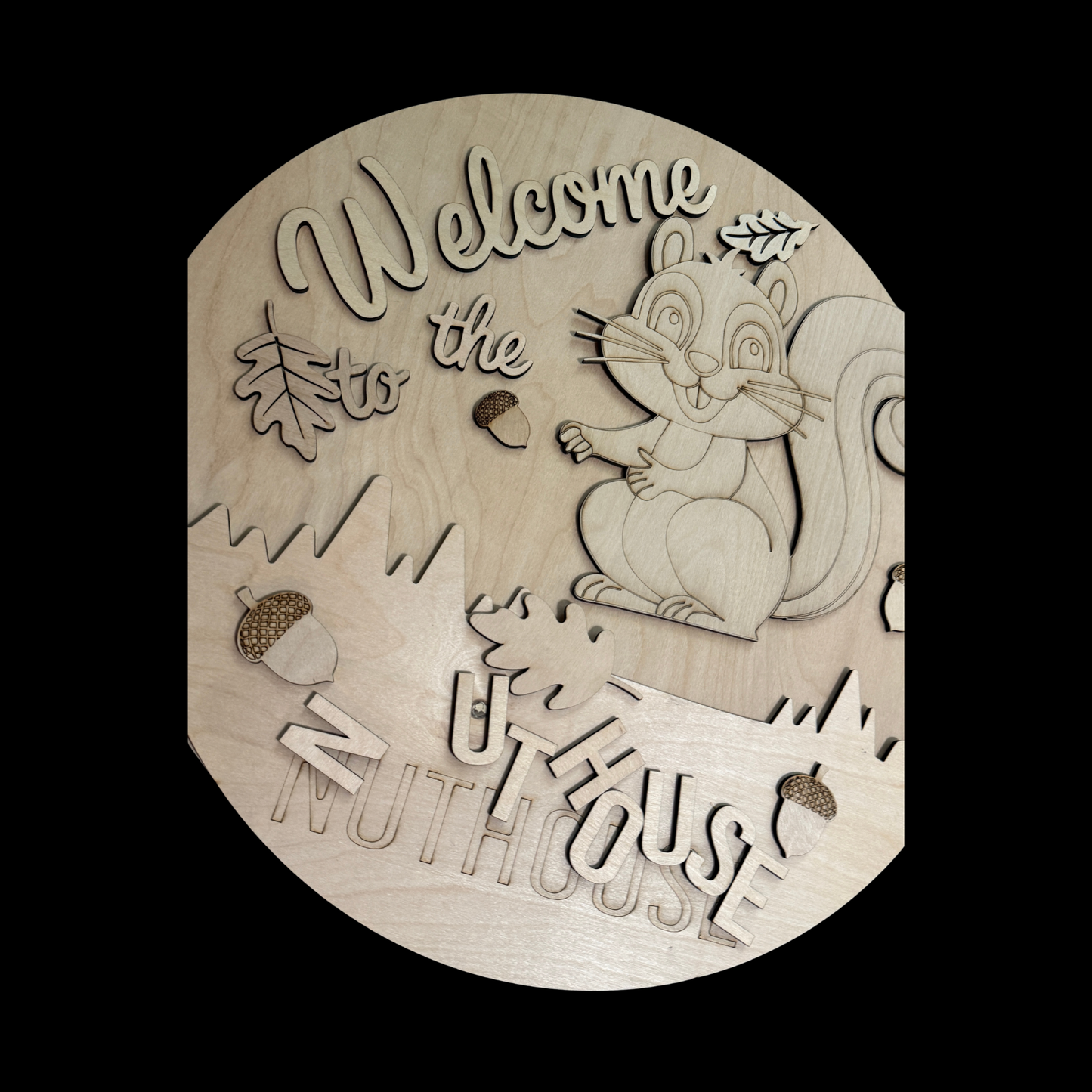Welcome To The Nuthouse Squirrel w/ Acorns DIY Wood Door Hanger Kit | Funny Fall Sign