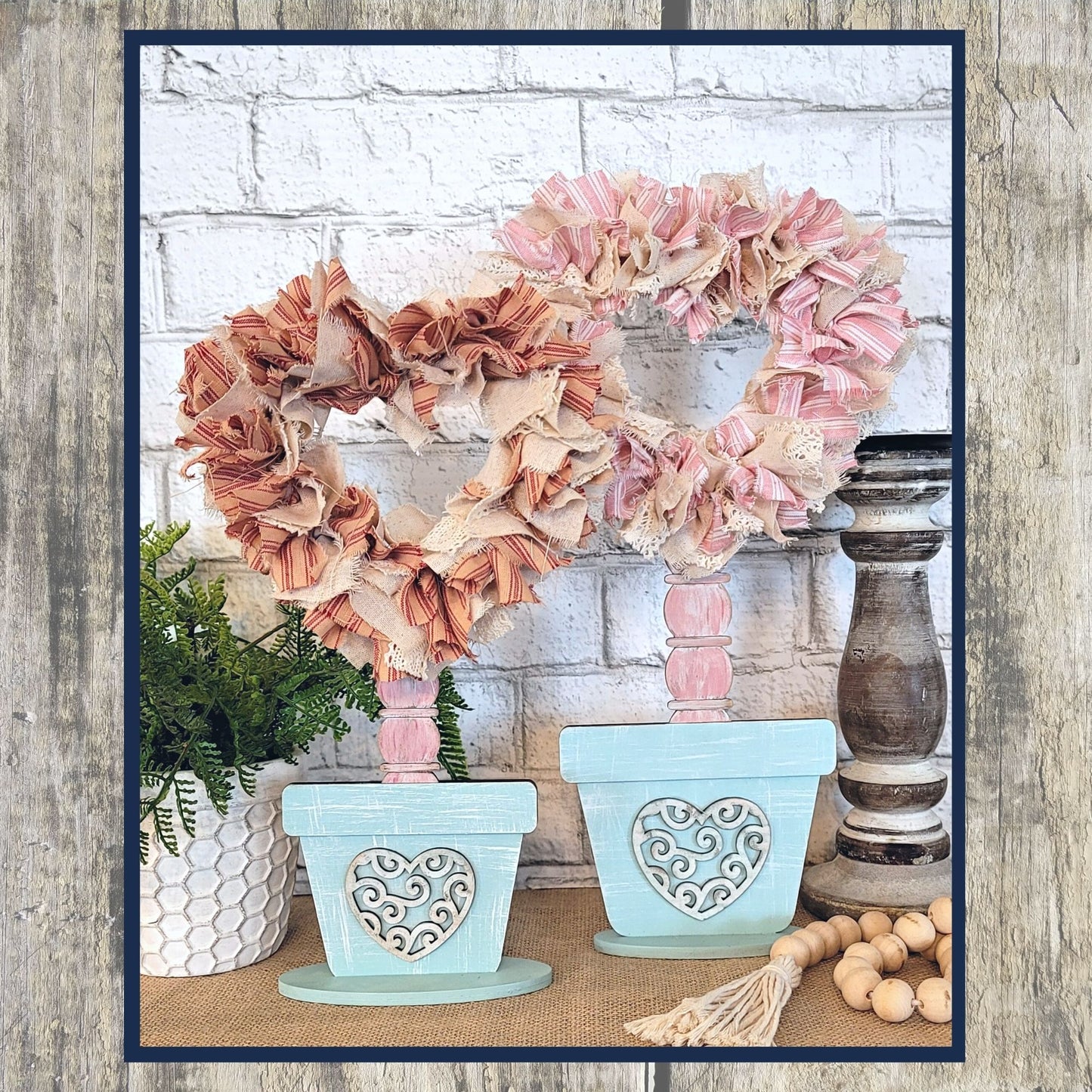 Rag Heart Topiary Blank Valentines Day Decor Laser Cut / Engraved Wooden Blank
