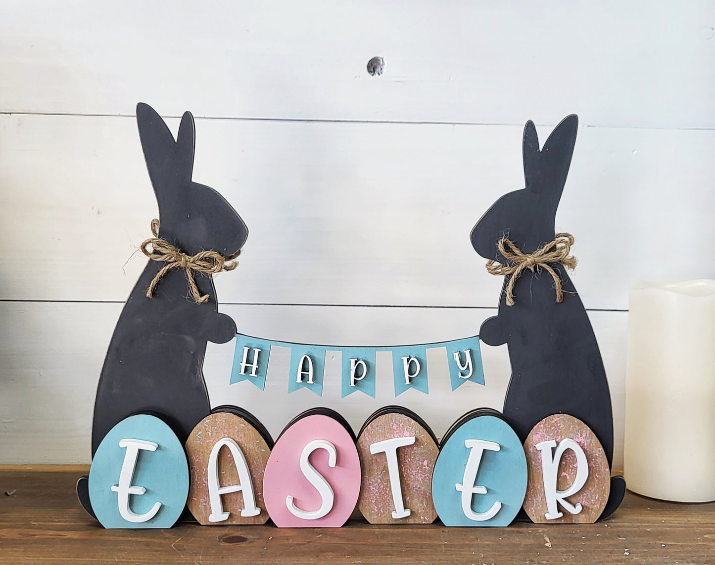 Reversible Happy Easter Hello Spring Bunny Decor Laser Cut / Engraved Wooden Blank