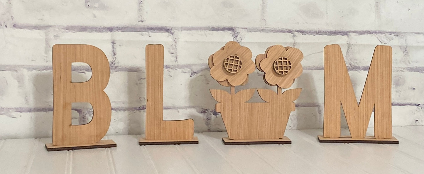 Spring BLOOM Flower Stand Shelf Sitter Door Hanger Laser Cut Blank for DIY Project