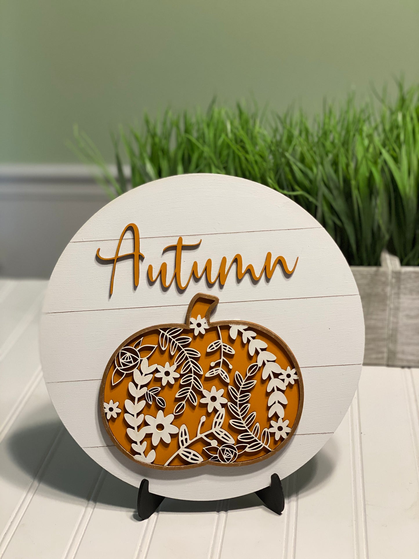 Autumn w/ Pumpkin Door Hanger Laser Cut / Engraved Wooden Blank
