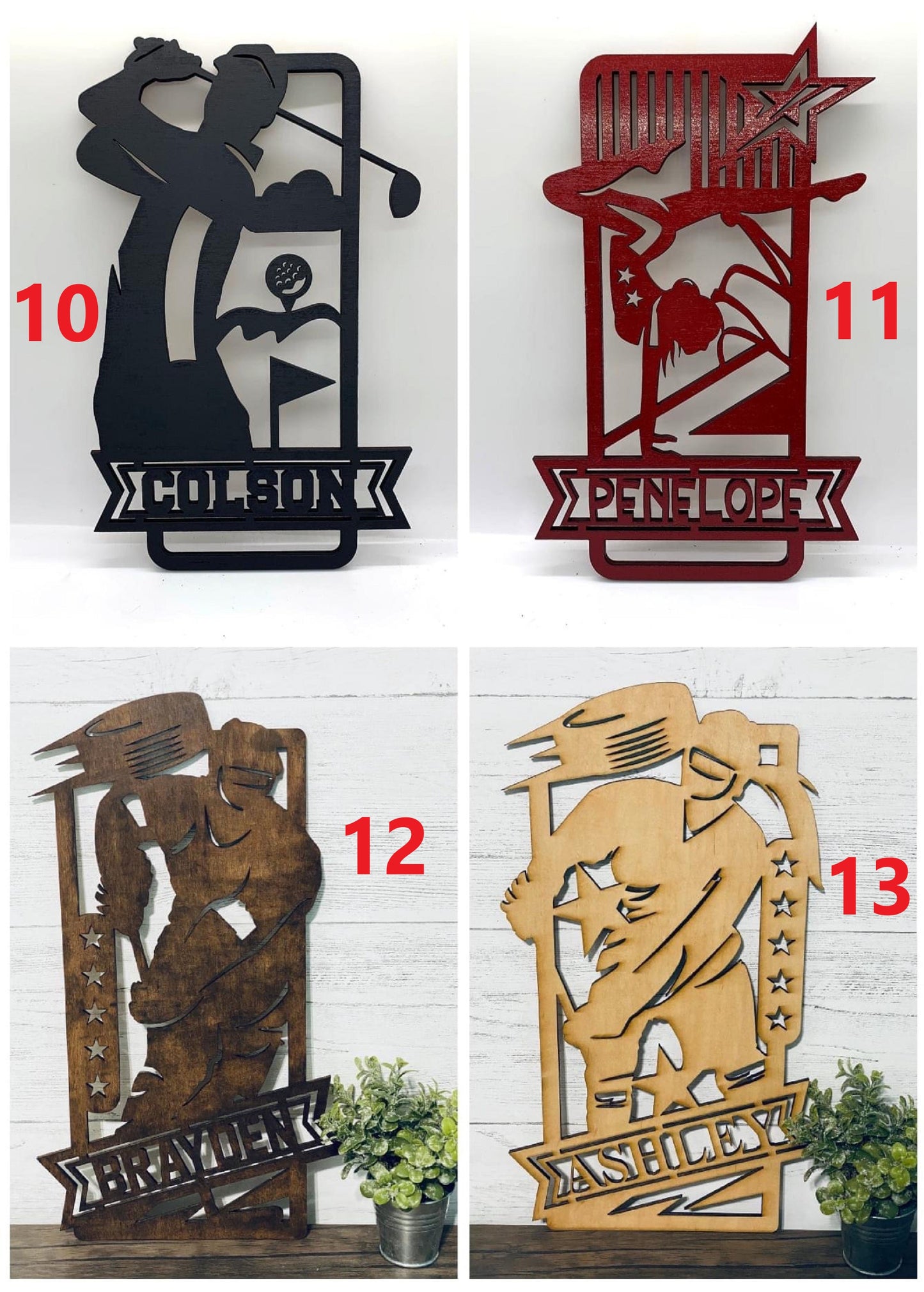 Personalized Sports Themed Name Plaques Wood Laser Cutout Blanks