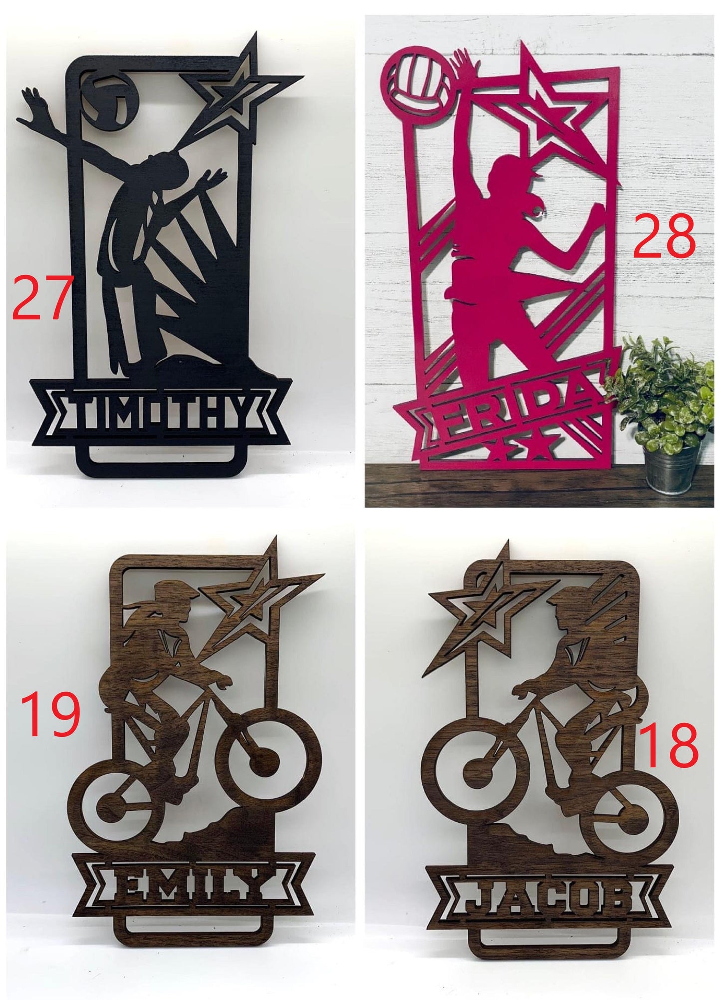 Personalized Sports Themed Name Plaques Wood Laser Cutout Blanks