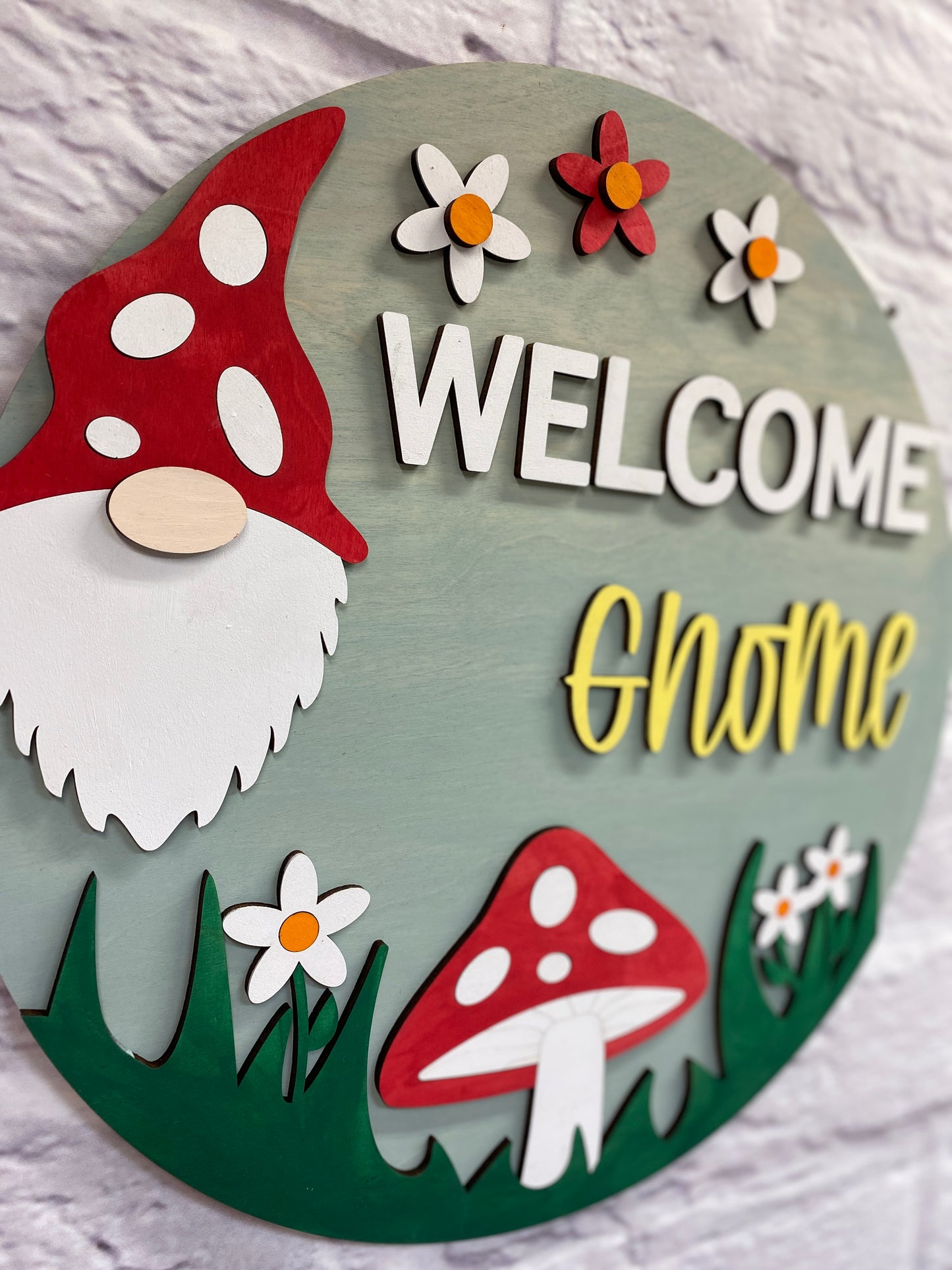 Welcome Gnome and Mushroom Theme Door Hanger Laser Cut Blank for DIY Project